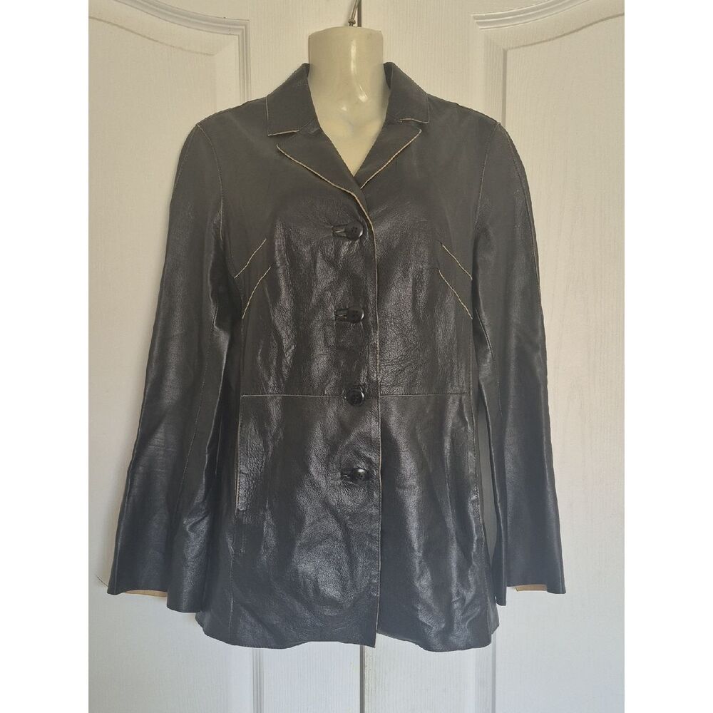 Danier Black Leather Button-Front Jacket
